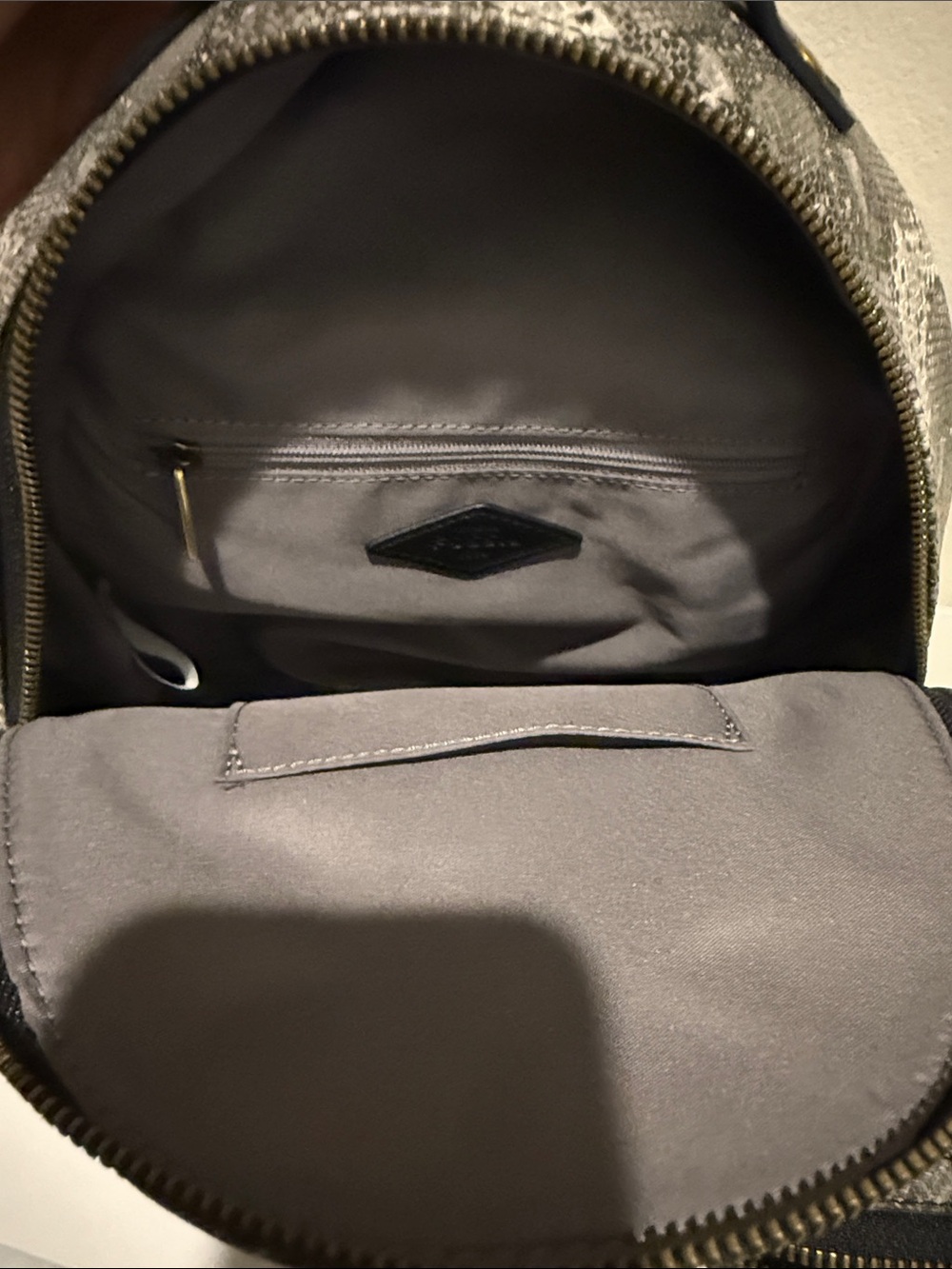 Black and Cream Snake-Print Fossil Backpack Purse with Matching Wallet - Picture 3 of 4